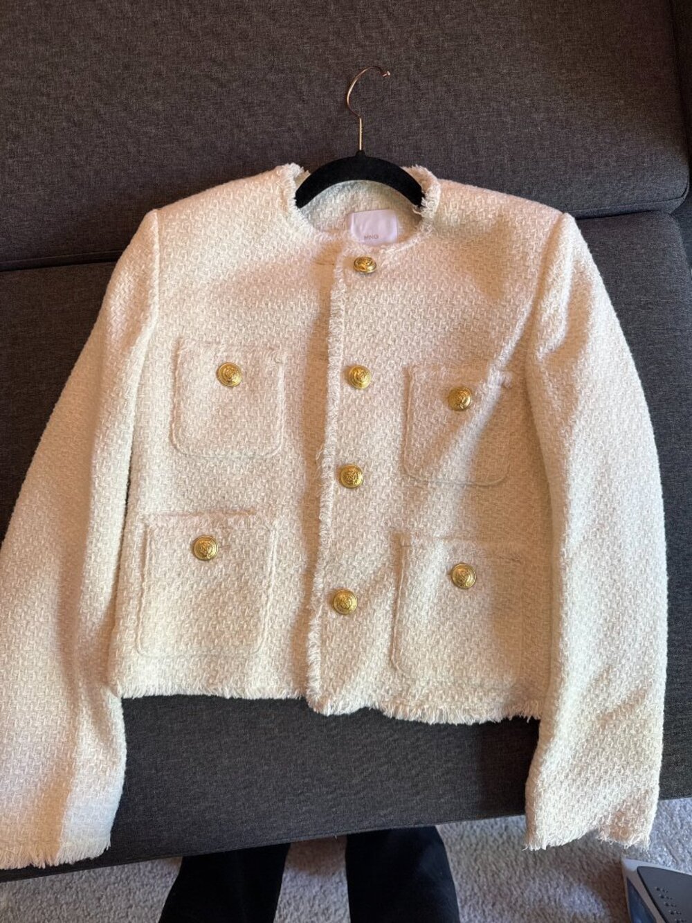 Mango Women's Cream Ivory Tweed Jacket | S